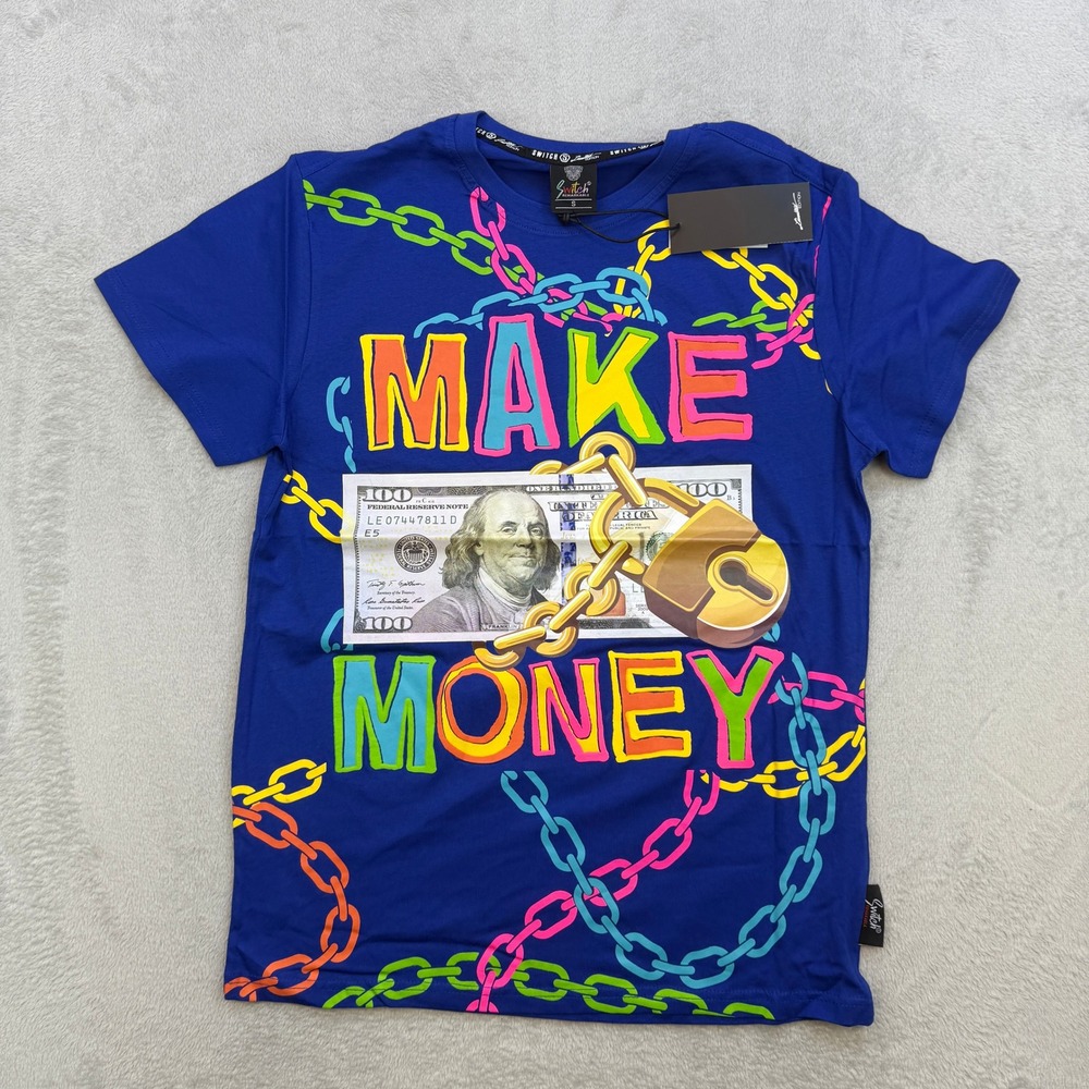 Switch Remarkable T Shirt Mens Small Blue Make Money Graphic Chain Streetwear